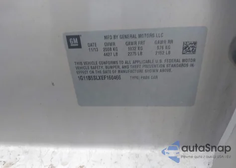 2014 Chevrolet Malibu 1Ls z USA, uszkodzony, nr VIN 1G11B5SLXEF160466